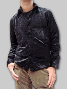 ヤスユキイシイ(Yasuyuki Ishii)のシャツ(素材:ベロア、色:ブラック、メンズ)【商品番号:B009CMWWDA】